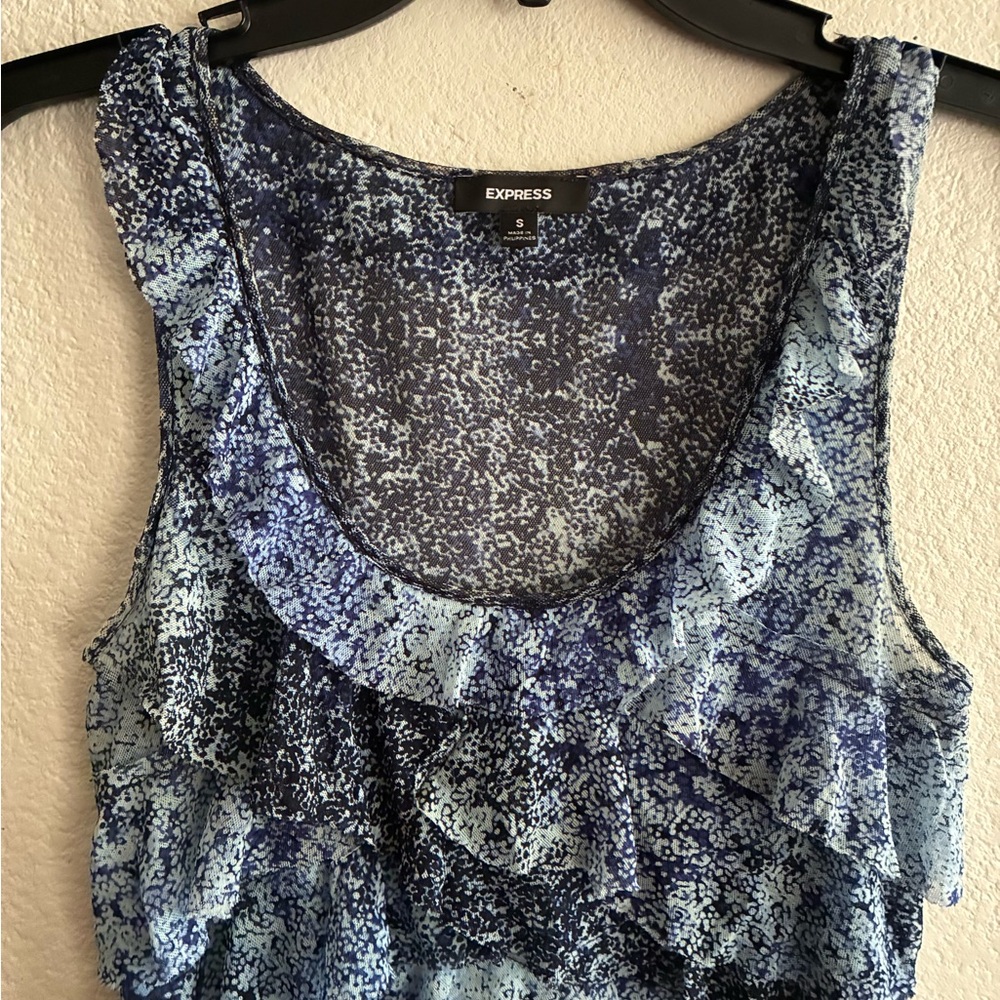 Express Sleeveless Blue Patterned Ruffle Tiered L… - image 8